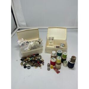 Vintage Lot of Mixed Sewing Notions, Buttons, Thread, @More